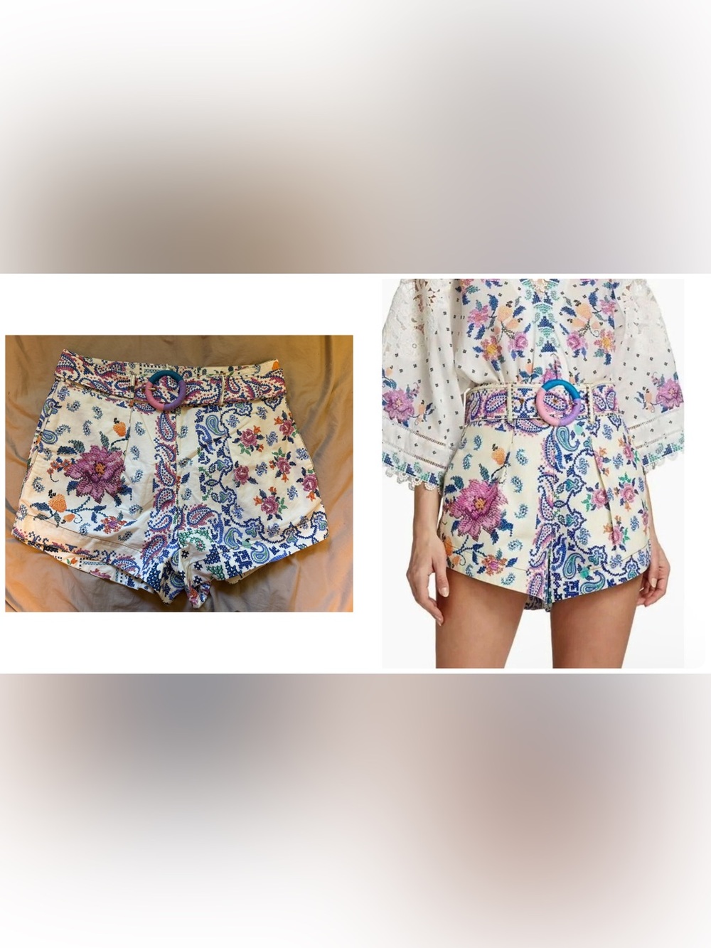 Farm Rio Floral Cross-Stitch pattern White Summer Shorts